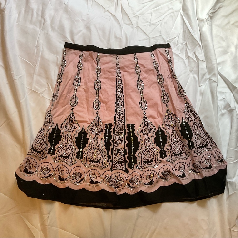 Rave Pink and Black Embellished A-Line Skirt